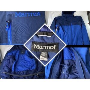 Marmot Refuge Pro Ski Jacket Mens Medium L Hooded Zip Pits Blue Snowboard Coat